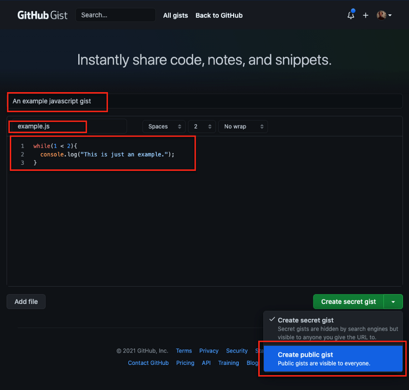 How to create a Github gist