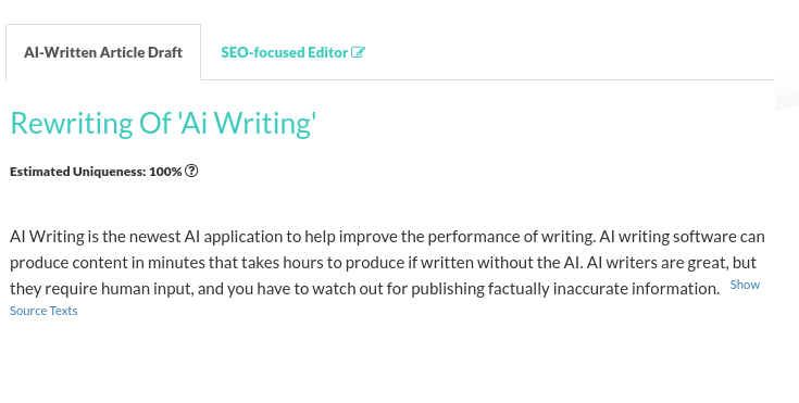 Rewriting content with AI Writer