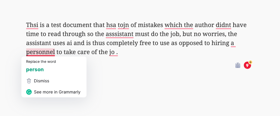 Grammarly fixing typos with AI