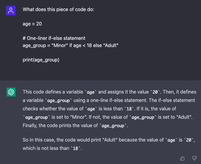 Asking ChatGPT to explain code