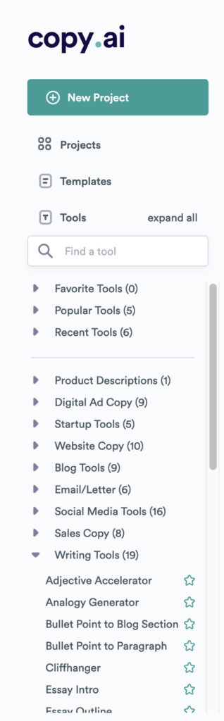 CopyAI project settings