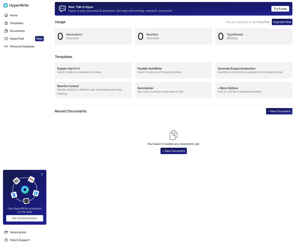 Hyperwrite first impression dashboard