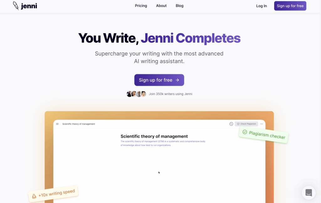 Jenni.ai homepage