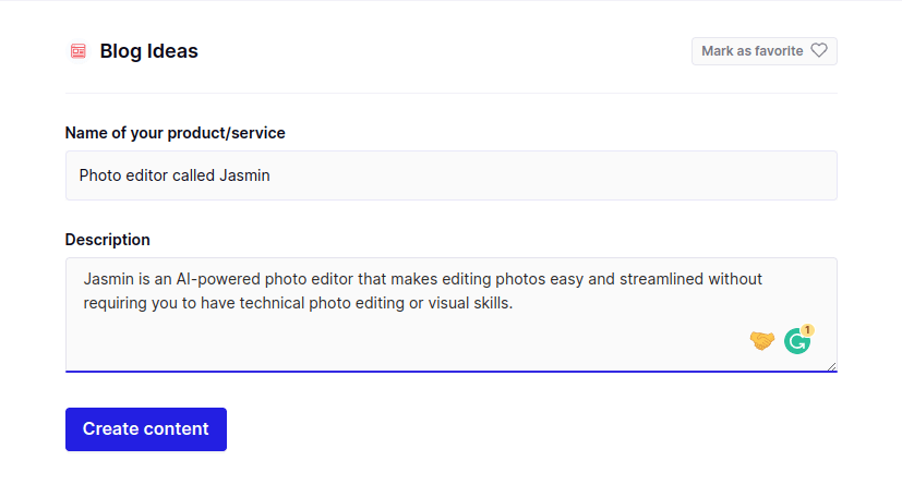 Peppertype blog idea writer input example