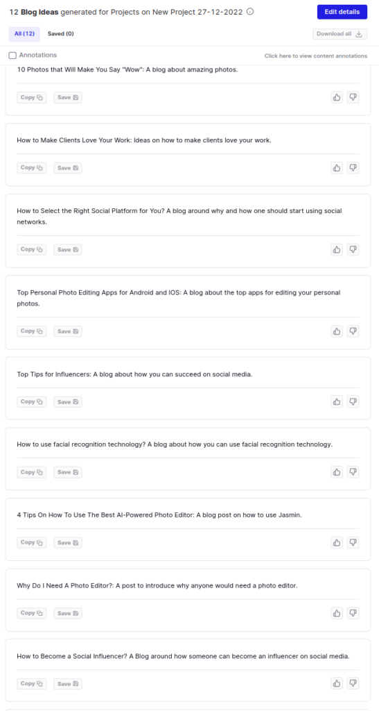 Peppertype blog idea writer output examples