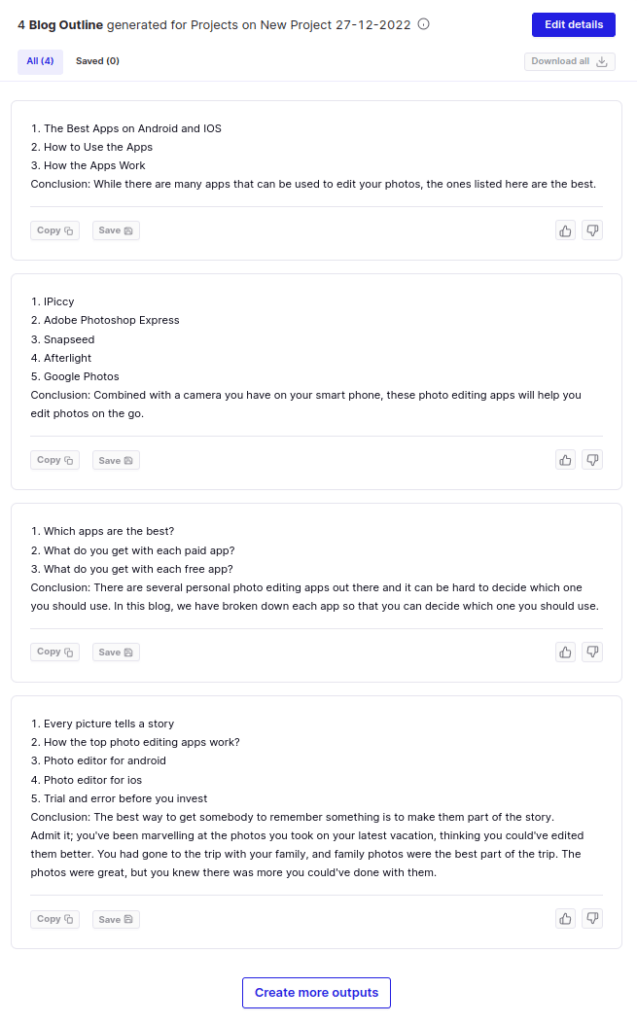 Peppertype blog outline writer output example