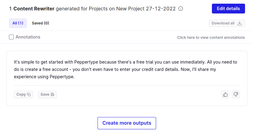 Peppertype content rewriter output example