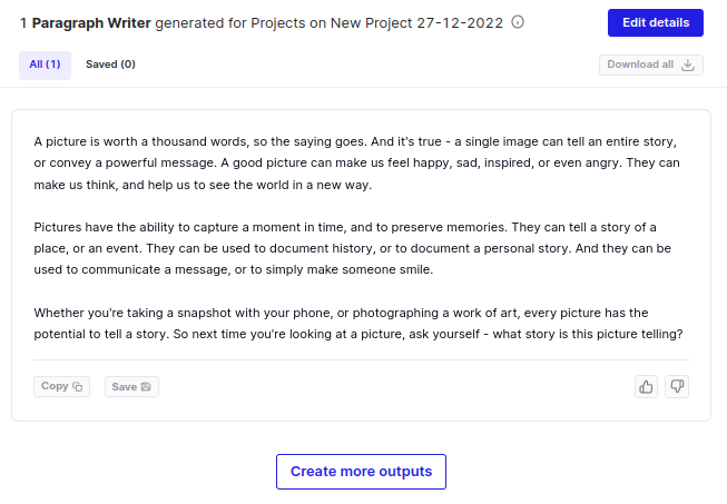 Peppertype blog paragraph writer output example