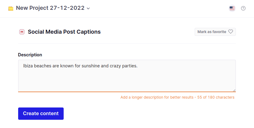 Peppertype social media post captions writer input example
