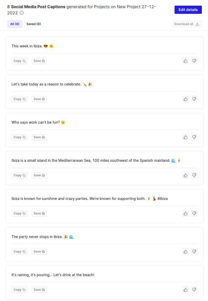 Peppertype social media post captions writer output example