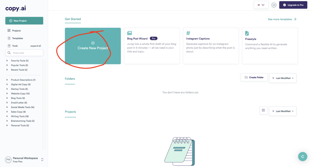 CopyAI dashboard