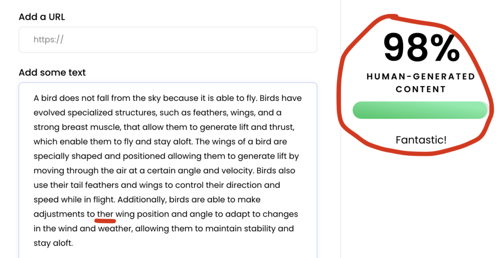 Fooling AI detector with a typo