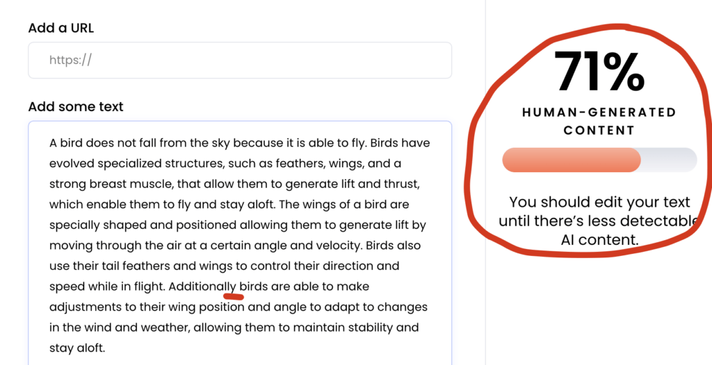 Fooling AI detector by removing a comma