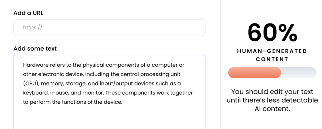 AI-generated text input with Writer.com AI detector score