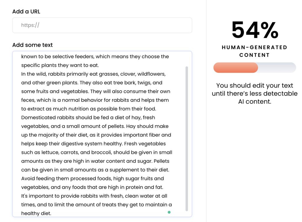 AI-generated text input with Writer.com AI detector score