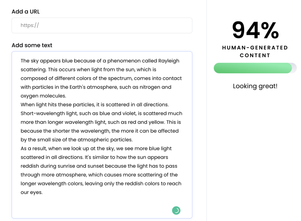 AI-generated text input with Writer.com AI detector score