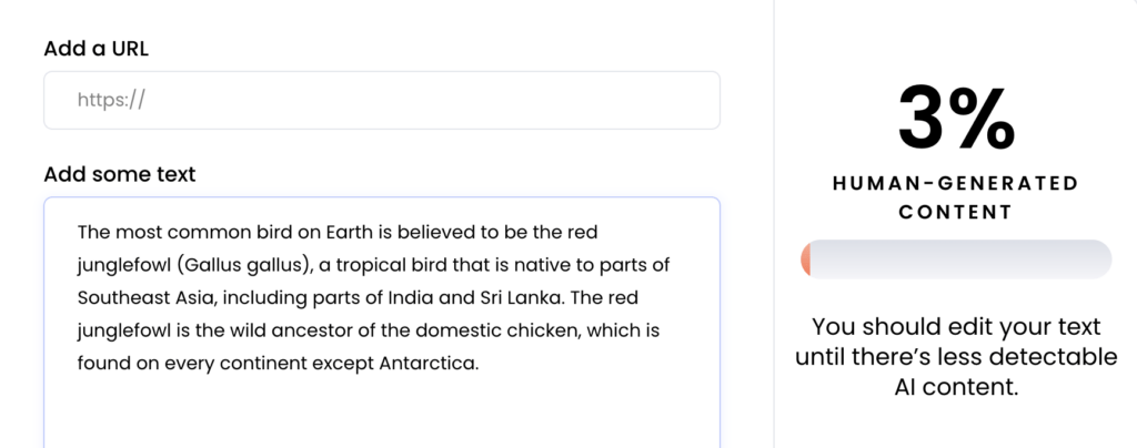AI-generated text input with Writer.com AI detector score