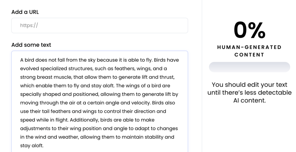 AI-generated text input with Writer.com AI detector score