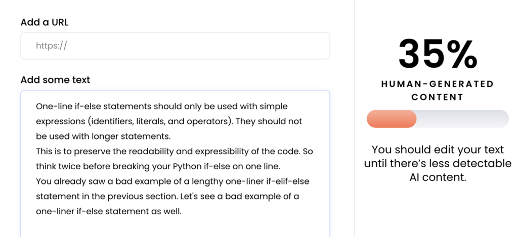 Human-generated text input with Writer.com AI detector score