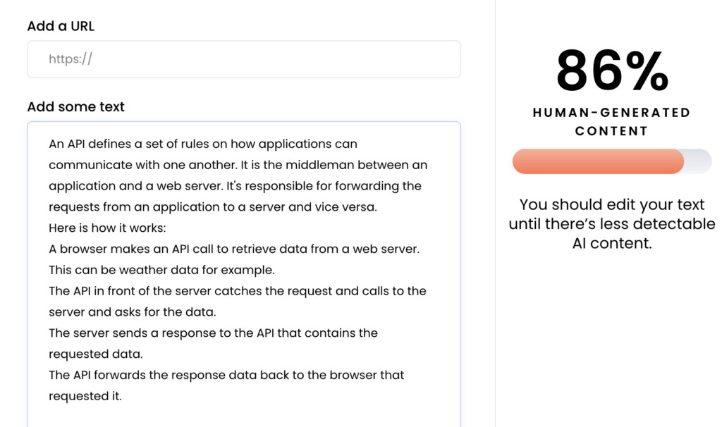 Human-generated text input with Writer.com AI detector score