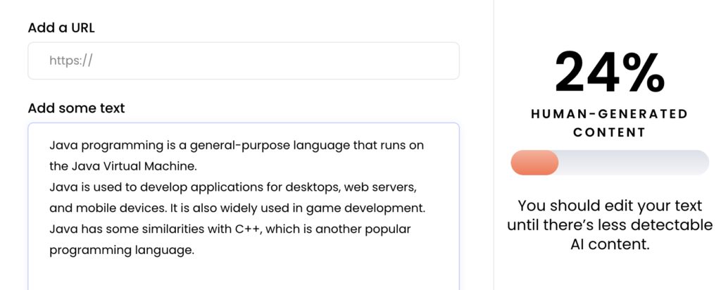 Human-generated text input with Writer.com AI detector score