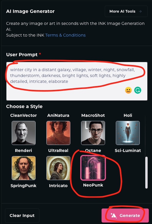 INK AI image generator tool