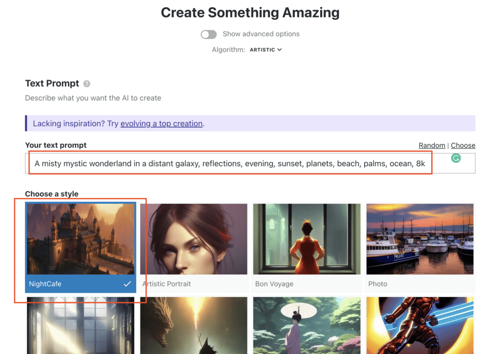 Artistic mode example input