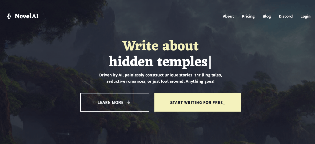 Novel AI homepage