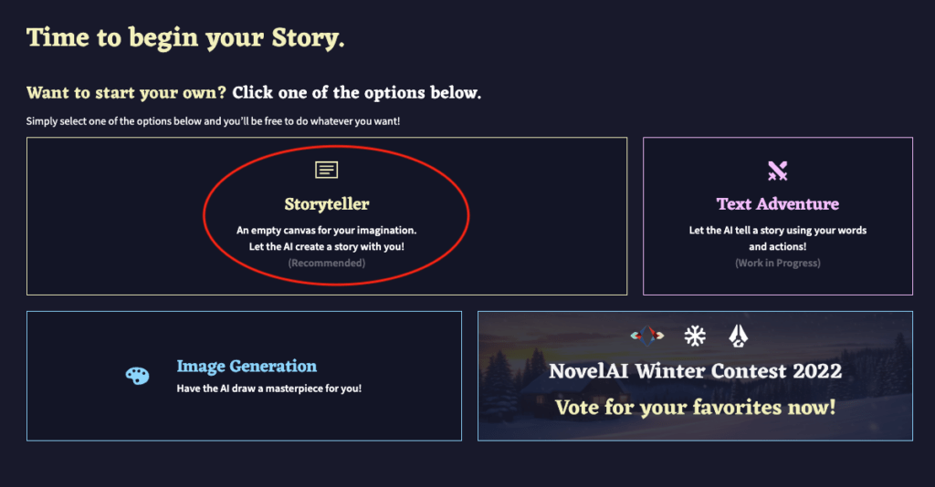 NovelAI storyteller feature
