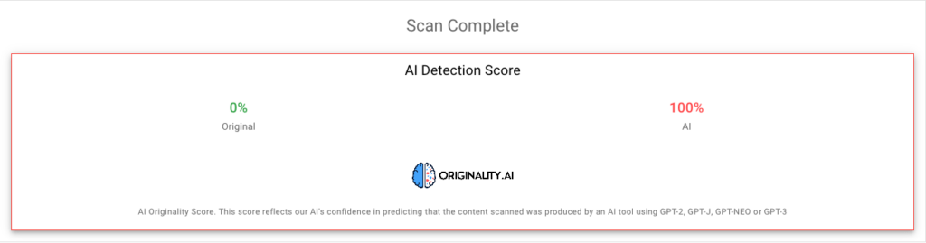 Originality AI score