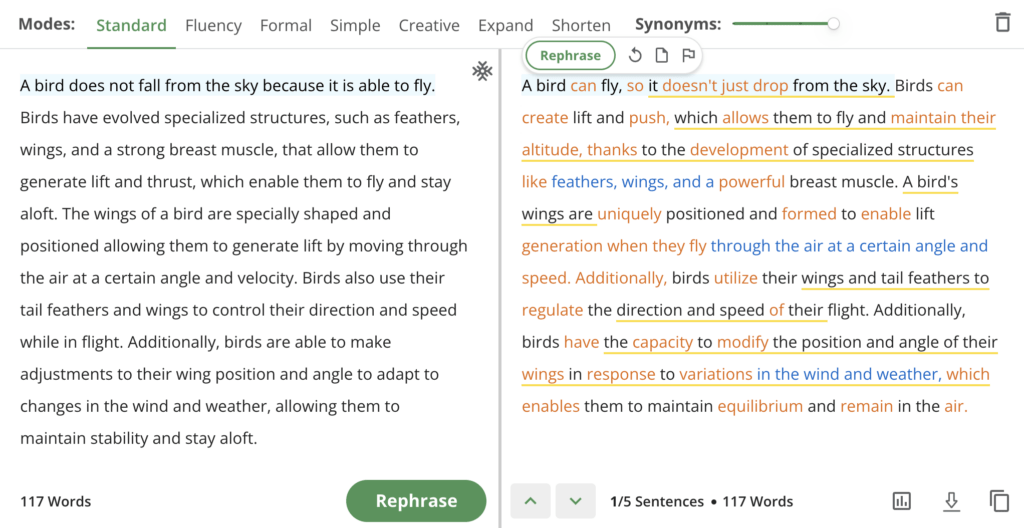 Quillbot rephrase mode