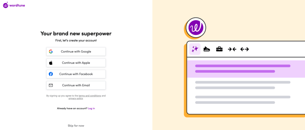 WordTune homepage
