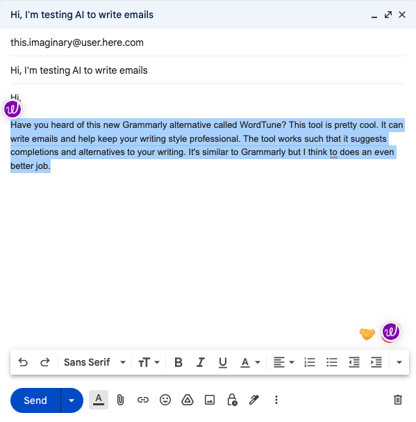 WordTune working on my email