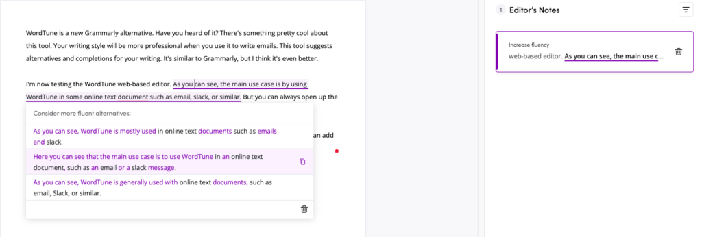 WordTune online editor making fixes to my text