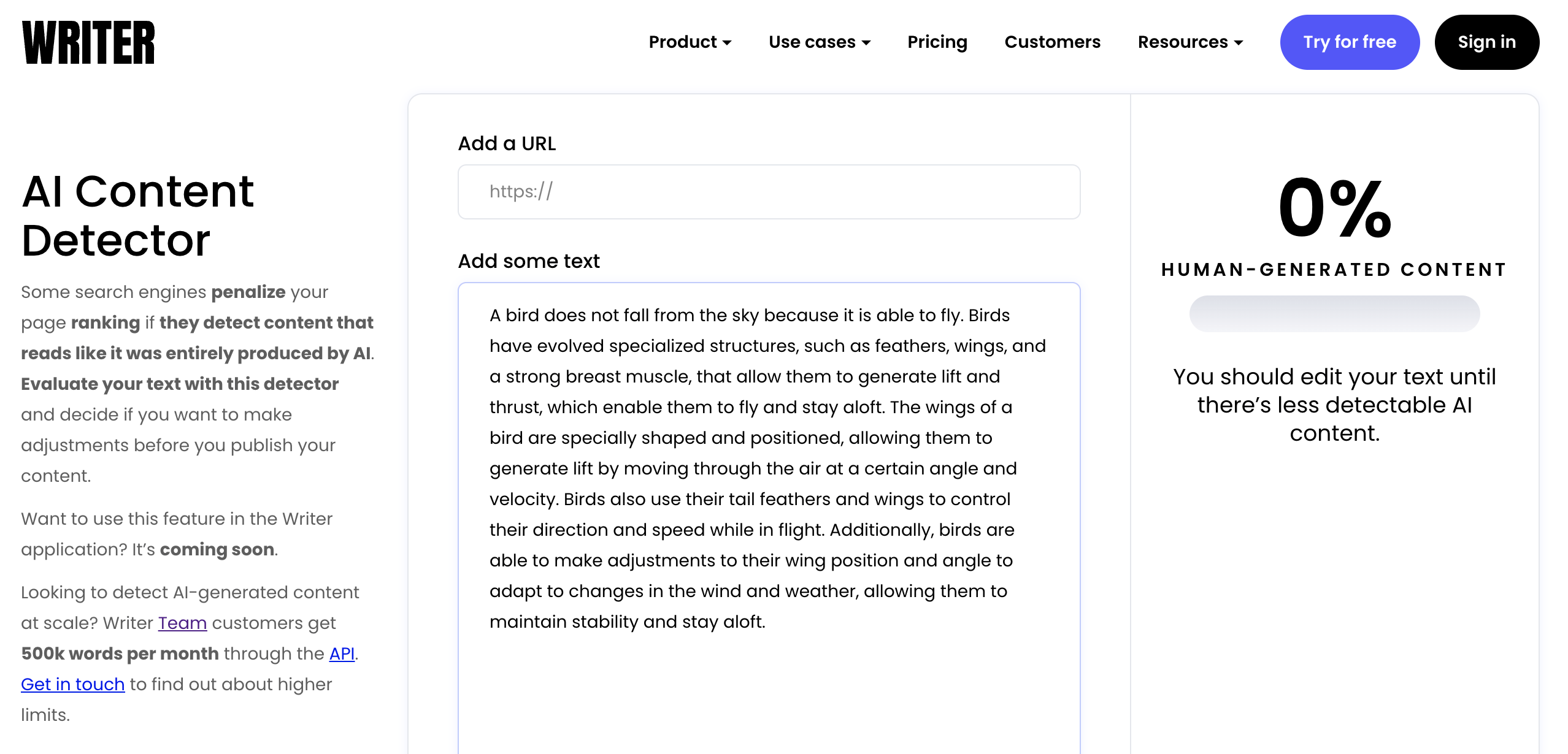 writer_com-ai-content-detector writer ai detector dashboard