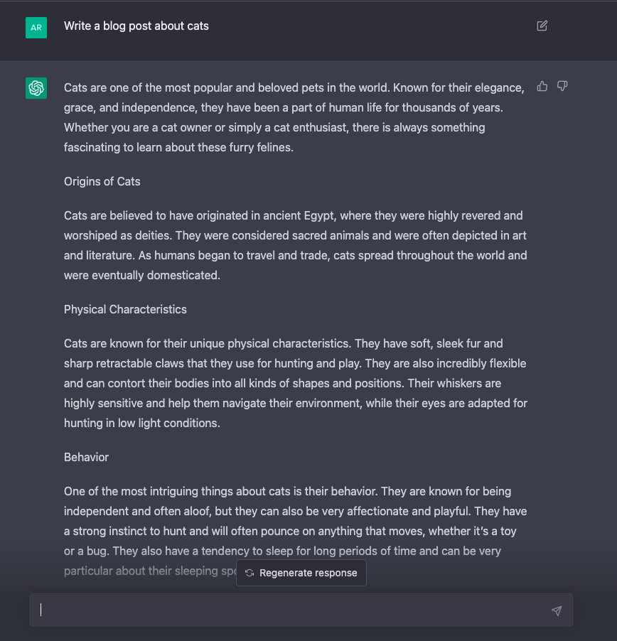 ChatGPT blog post example