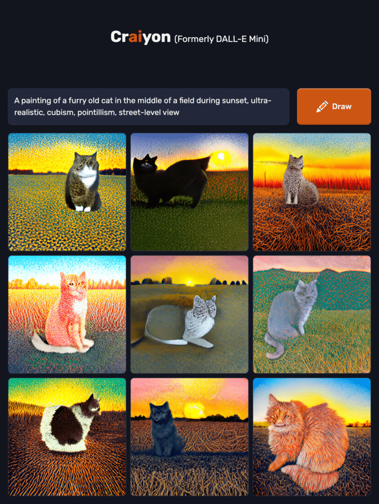 Craiyon artistic cats