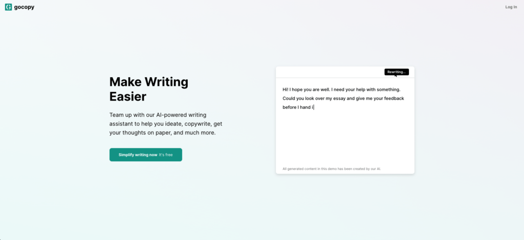 Gocopy landing page
