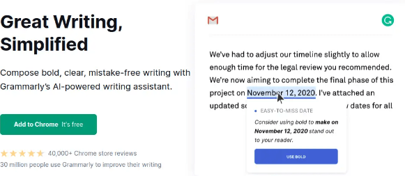 Grammarly landing page illustrates spell checking