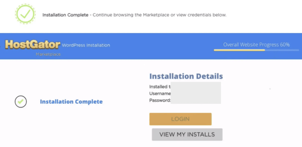 Installation details for Hostgator WP site