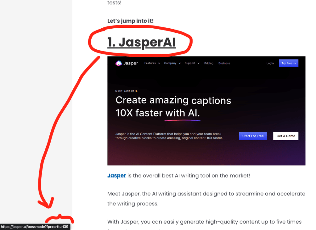 An example of an affiliate link