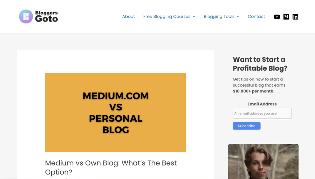 Bloggersgoto website frontpage