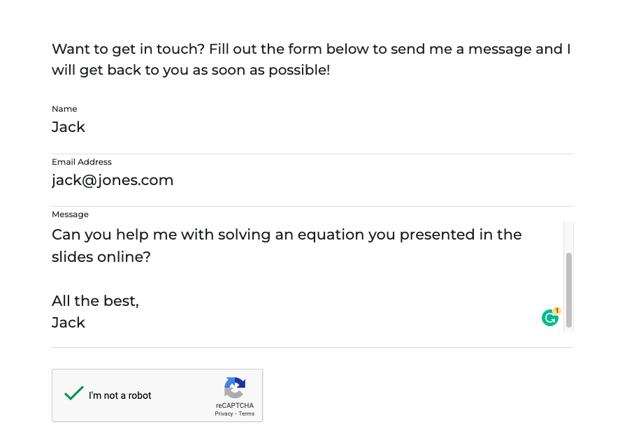 a contact form on a website with input fields