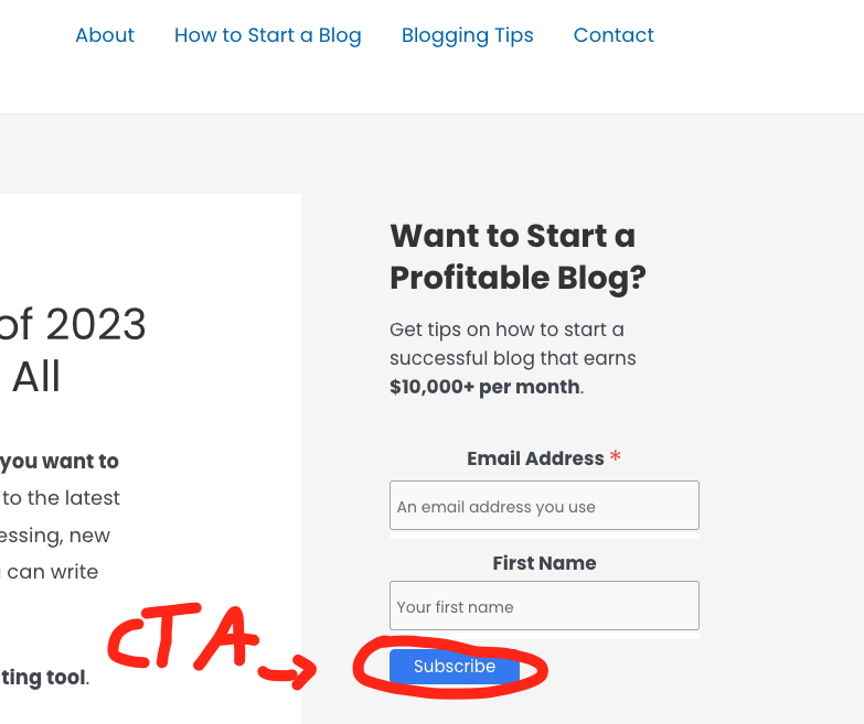 Call to action button
