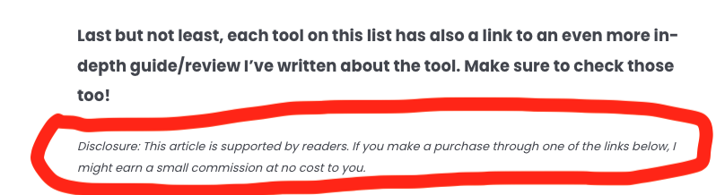 Disclaimer on an affiliate post