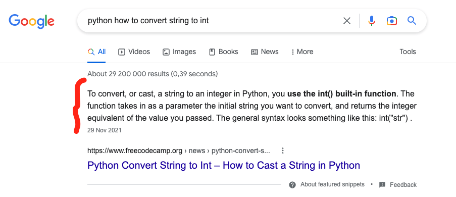 A featured snippet example