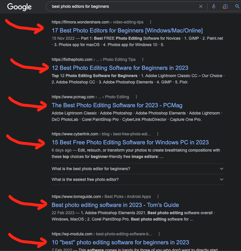 Listicles in Google SERPs