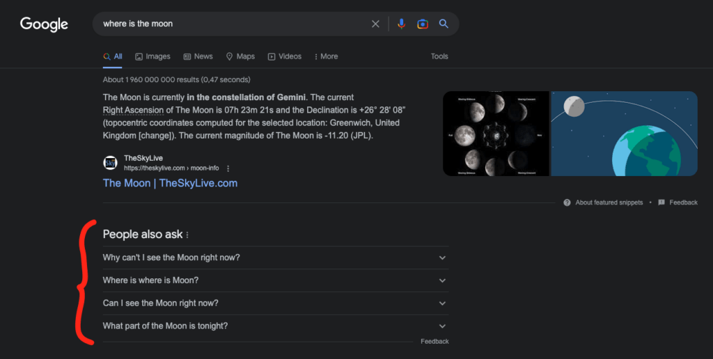 People also ask section in search results