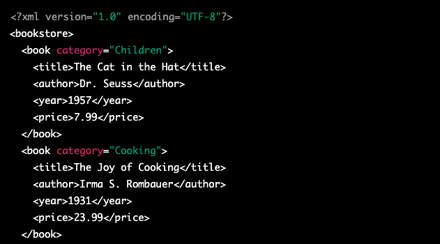 XML code data example