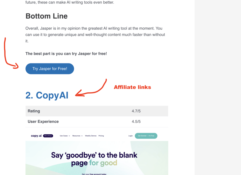 Examples of affiliate links